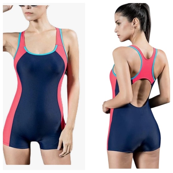 Women’s Athletic One-Piece Swimsuit Racerback Sport Swimwear with Boyshort Small - Picture 1 of 7
